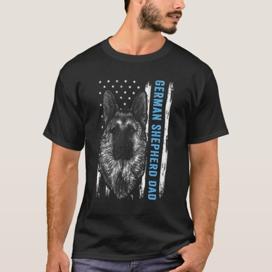 ドイツ羊飼いパパ男性へアメリカンフラッグドッグパパ Tシャツ (正面)