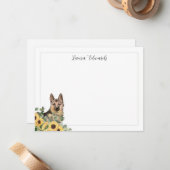 ドイツ羊飼いヒマワリパーソナライズされたー ノートカード (正面/裏面インサイチュ)