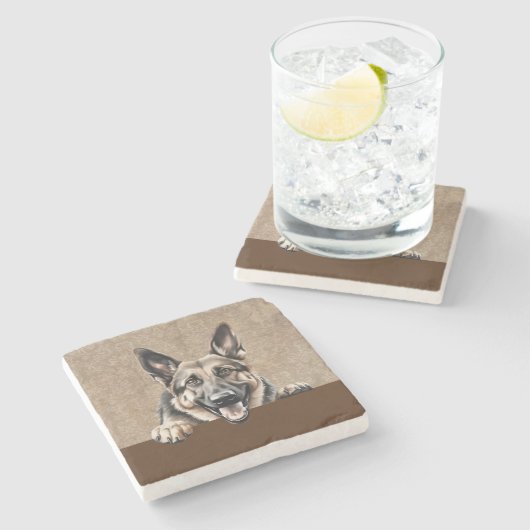 ドイツ羊飼いピーピードッグペット ストーンコースター (横)