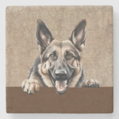 ドイツ羊飼いピーピードッグペット ストーンコースター (正面)