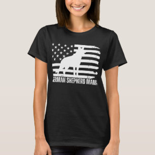 ドイツ羊飼いママ米国国旗、愛国犬ママ Tシャツ