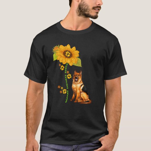 ドイツ羊飼い叔母ひまわり犬のポーズオーナーFa Tシャツ (正面)