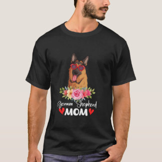 ドイツ羊飼い母ママサングラスフラワードッグ値リスト Tシャツ