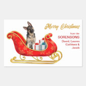 ドイツ羊飼い犬のクリスマスそり 長方形シール (正面)