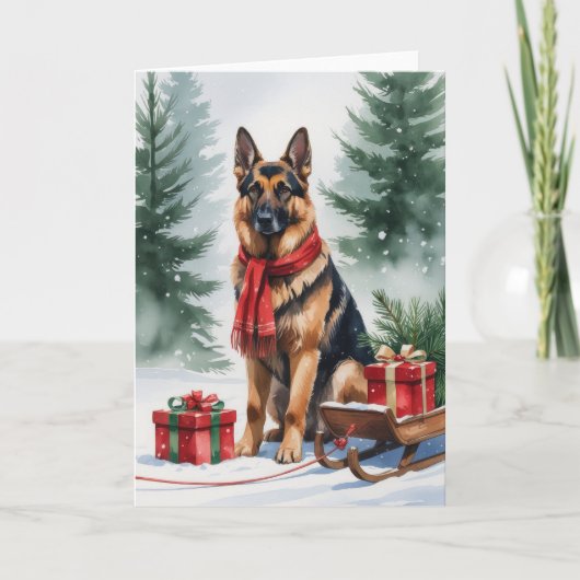 ドイツ羊飼い犬のクリスマスグリーティング カード (正面)