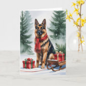 ドイツ羊飼い犬のクリスマスグリーティング カード (黄色い花)