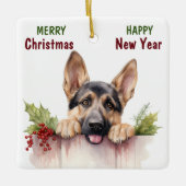 ドイツ羊飼い犬のクリスマスフェンス セラミックオーナメント (正面)