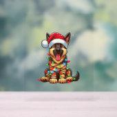 ドイツ羊飼い犬のクリスマスライトサンタハットクマ アクリルサイン (ニュートラル)