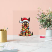 ドイツ羊飼い犬のクリスマスライトサンタハットクマ アクリルサイン (ウェディング)