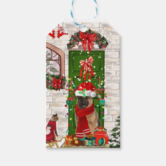 ドイツ羊飼い犬のクリスマス ギフトタグ (正面)