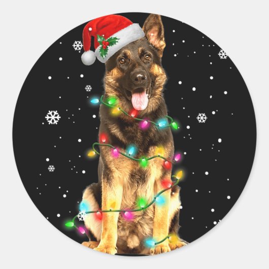 ドイツ羊飼い犬の木クリスマスクリスマス犬の贈り物 ラウンドシール (正面)