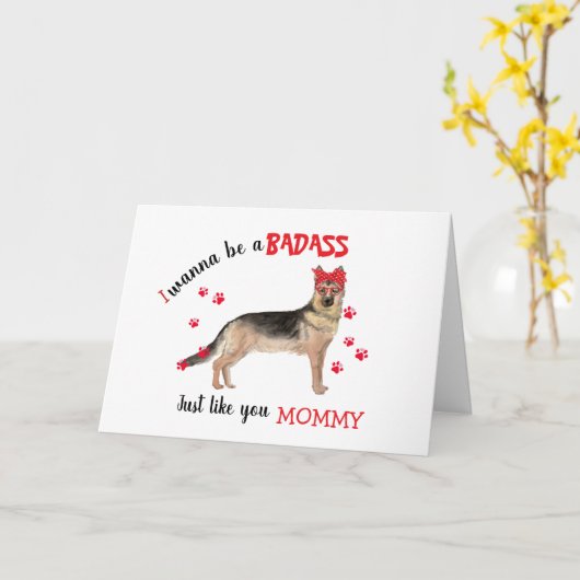 ドイツ羊飼い犬の母の日バダス カード (黄色い花)