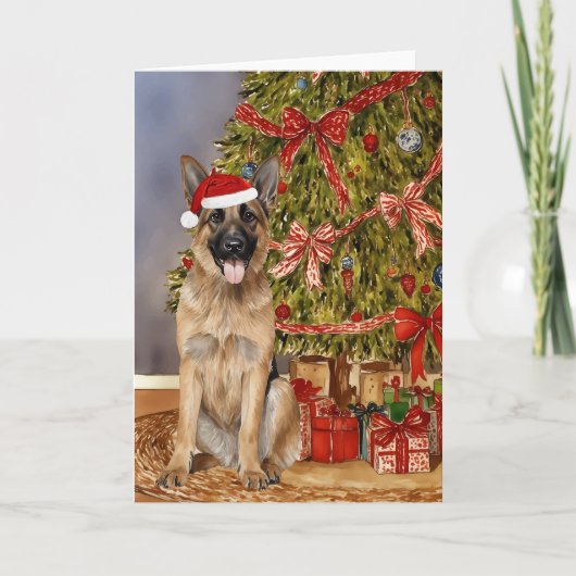 ドイツ羊飼い犬の水の色クリスマスツリーカード カード (正面)