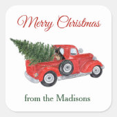 ドイツ羊飼い犬の水の色クリスマストラック スクエアシール (正面)