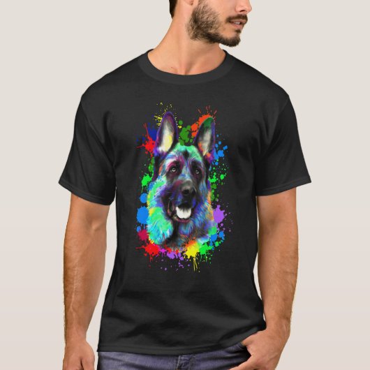 ドイツ羊飼い犬の水アート Tシャツ (正面)