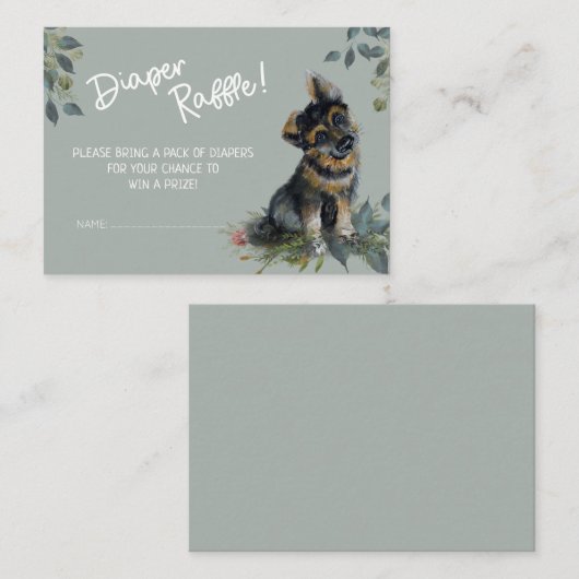 ドイツ羊飼い犬の赤ちゃんシャワーおむつラッフル エンクロージャーカード (正面/裏面)