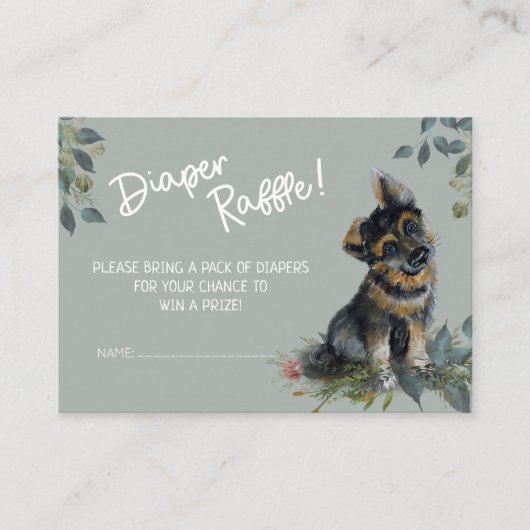 ドイツ羊飼い犬の赤ちゃんシャワーおむつラッフル エンクロージャーカード (正面)