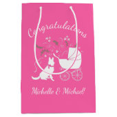 ドイツ羊飼い犬の赤ちゃんシャワーピンクの女の子 ミディアムペーパーバッグ (正面)