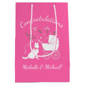 ドイツ羊飼い犬の赤ちゃんシャワーピンクの女の子 ミディアムペーパーバッグ (裏面)