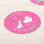 ドイツ羊飼い犬の赤ちゃんシャワーピンクの女の子 ラウンドペーパーコースター (アングル)
