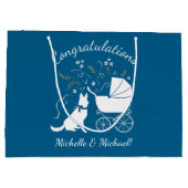 ドイツ羊飼い犬の赤ちゃんシャワーブルーボーイ ラージペーパーバッグ (裏面)