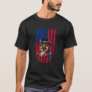 ドイツ羊飼い犬アメリカ国旗おもしろい7月4日 Tシャツ