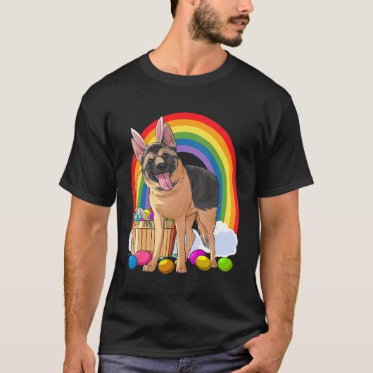 ドイツ羊飼い犬イースターエッグバニー Tシャツ (正面)