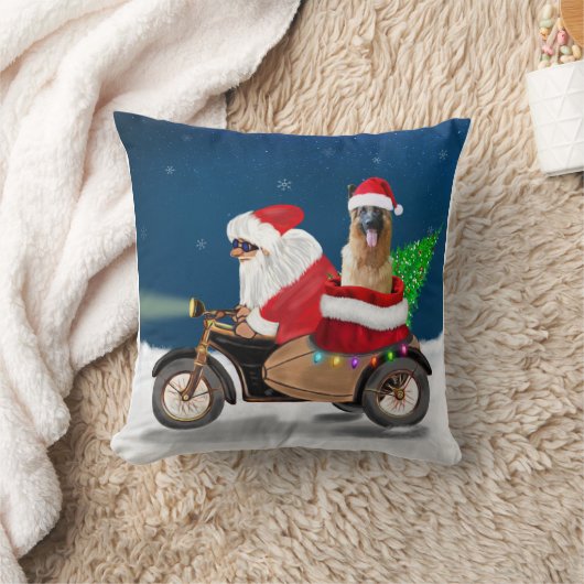 ドイツ羊飼い犬クリスマスサンタクロース クッション (ブランケット)