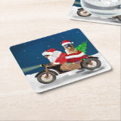 ドイツ羊飼い犬クリスマスサンタクロース スクエアペーパーコースター (アングル)