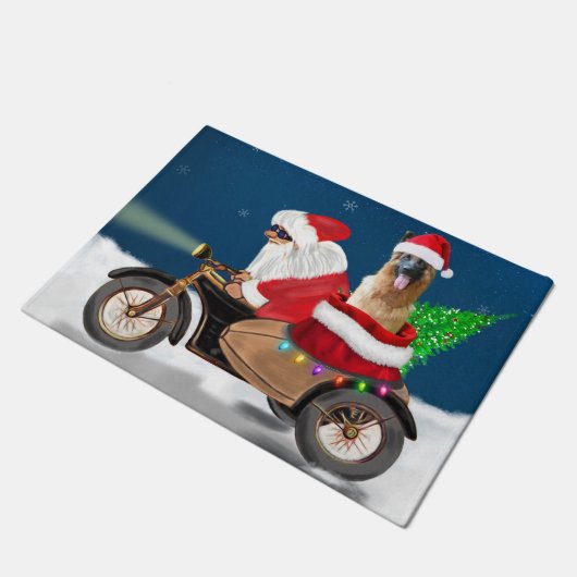 ドイツ羊飼い犬クリスマスサンタクロース ドアマット (アングル)