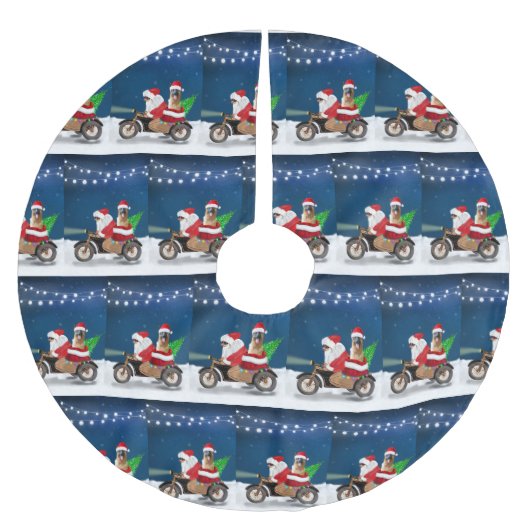 ドイツ羊飼い犬クリスマスサンタクロース ブラッシュドポリエステルツリースカート (正面)