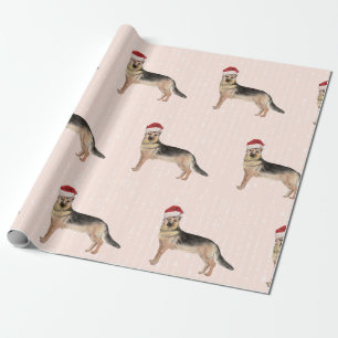 ドイツ羊飼い犬クリスマスサンタハット ラッピングペーパー