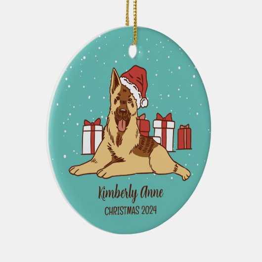 ドイツ羊飼い犬クリスマススノーウィーウィンターホリデー セラミックオーナメント (右)