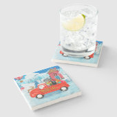 ドイツ羊飼い犬クリスマスデリバリートラック雪 ストーンコースター (横)