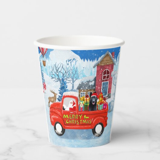 ドイツ羊飼い犬クリスマスデリバリートラック雪 紙コップ (正面)