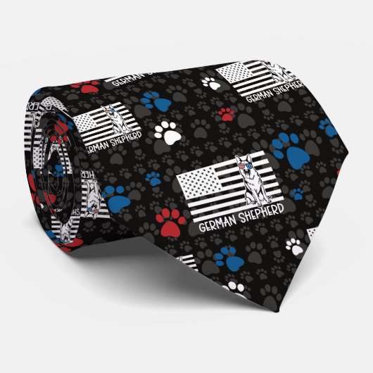 ドイツ羊飼い犬サングラスアメリカ国旗 ネクタイ (ロール)