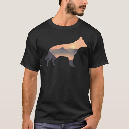 ドイツ羊飼い犬シルエットサンマウンテンドイツ Tシャツ (正面)