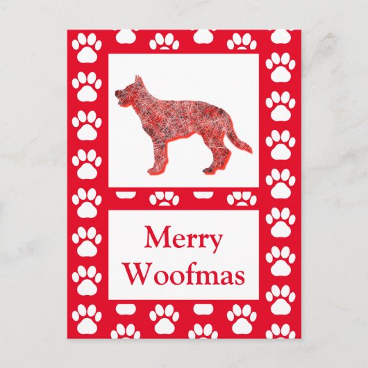 ドイツ羊飼い犬シルエット赤メリークリスマス ポストカード (正面)