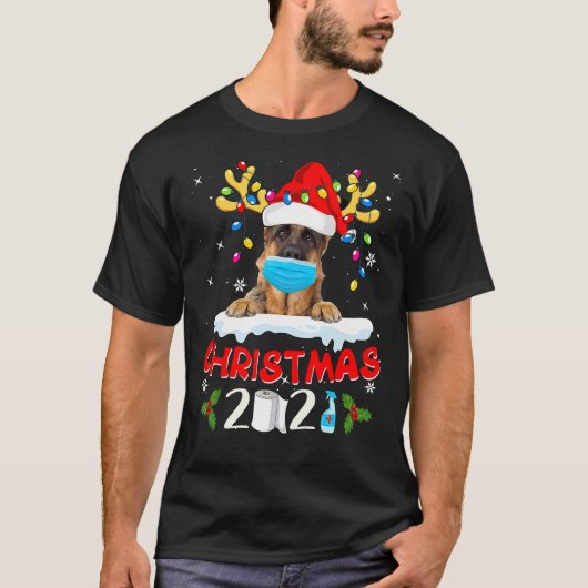 ドイツ羊飼い犬トナカイSanta Hat Tシャツ (正面)