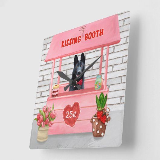 ドイツ羊飼い犬バレンタインデーキスをするス スクエア壁時計 (傾斜)