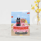 ドイツ羊飼い犬バレンタインデートラックハート カード (黄色い花)