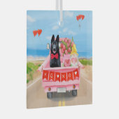 ドイツ羊飼い犬バレンタインデートラックハート ガラスオーナメント (正面右)