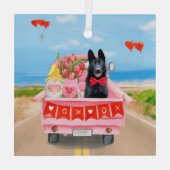 ドイツ羊飼い犬バレンタインデートラックハート ガラスオーナメント (裏面)