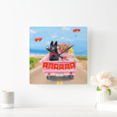 ドイツ羊飼い犬バレンタインデートラックハート スクエア壁時計 (ホーム)