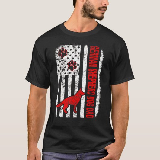 ドイツ羊飼い犬パパアメリカ国旗 Tシャツ (正面)