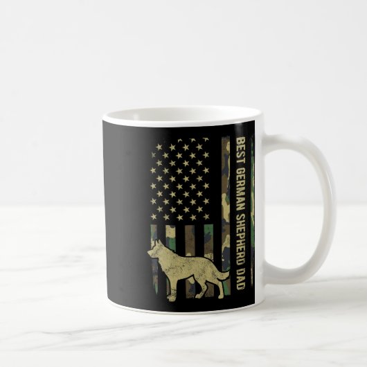 ドイツ羊飼い犬パパカモフラージアメリカ国旗 コーヒーマグカップ (右)