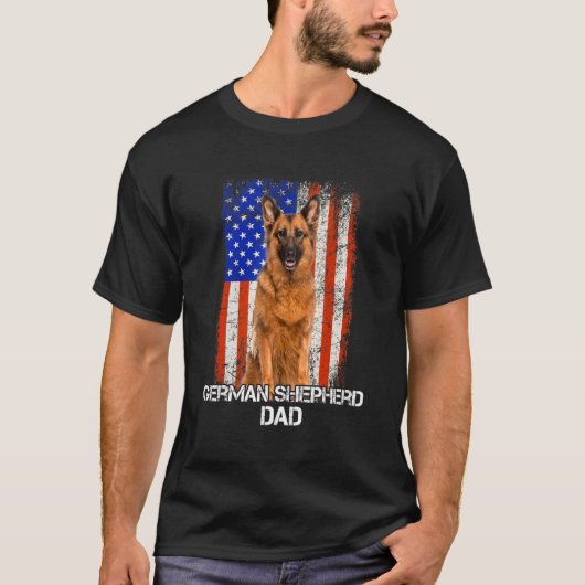 ドイツ羊飼い犬パパ父日米国国旗 Tシャツ (正面)