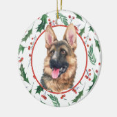 ドイツ羊飼い犬レッドベリーホリー縁どセラミック セラミックオーナメント (左)