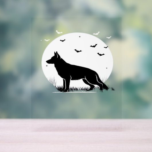 ドイツ羊飼い犬 – ハロウィーンムーンシルエットCl アクリルサイン (ニュートラル)
