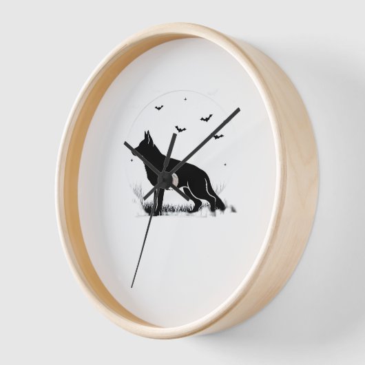 ドイツ羊飼い犬 – ハロウィーンムーンシルエットCl 壁時計 (傾斜)